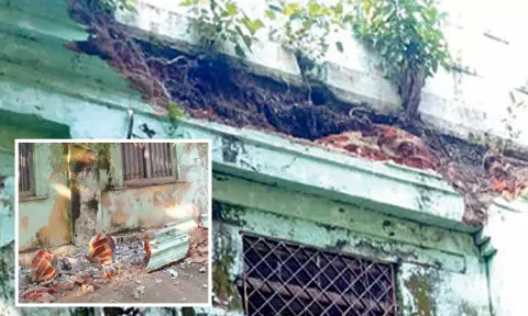 திருத்தணியில் பள்ளி மேற்கூரை சுவர் இடிந்து விழுந்தது
