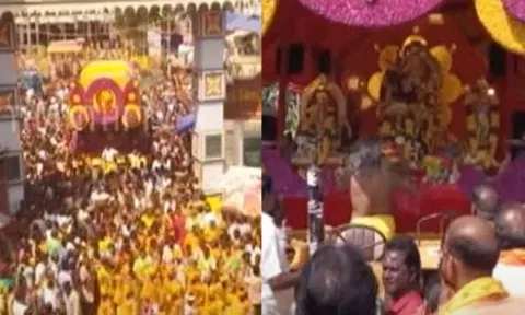 திண்டுக்கல் கோட்டை மாரியம்மன் கோவில் பூத்தேர் ஊர்வலம் கோலாகலம் - திரளான பக்தர்கள் சாமி தரிசனம்