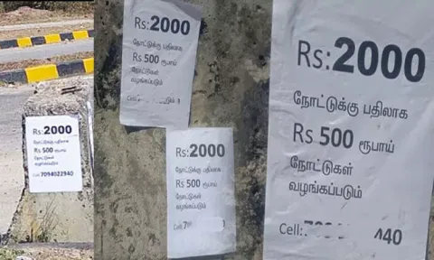 2,000 ரூபாய் நோட்டுக்கு பதிலாக 500 ரூபாய் தருகிறோம் - கிருஷ்ணகிரியில் ஒட்டப்பட்ட சுவரொட்டி