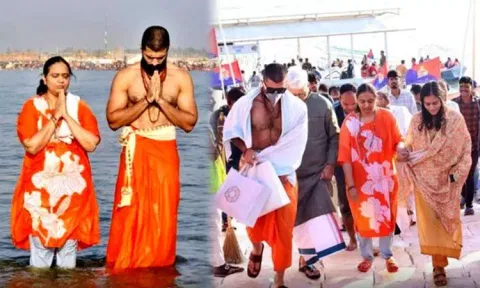 Vijay Deverakonda takes holy dip at Mahakumbh along with his mother
