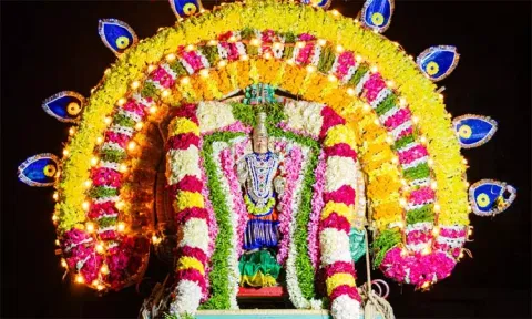 சிறப்பு அலங்காரத்தில் திரிபுரசுந்தரி அம்பாள் வீதியுலா சென்ற காட்சி