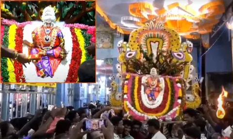 குலசேகரன்பட்டினம் தசரா திருவிழா: கற்பக விருட்ச வாகனத்தில் முத்தாரம்மன் வீதிஉலா