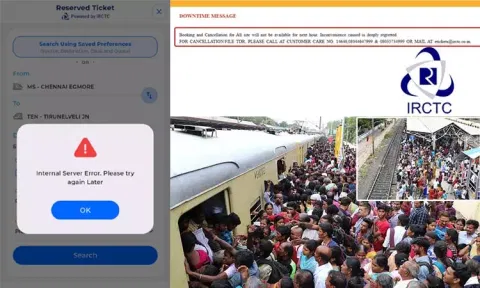 ஒரேநேரத்தில் தட்கல் முன்பதிவு செய்ய ஏராளமானோர் முயற்சி.. முடங்கிய ரெயில்வே இணையதளம்