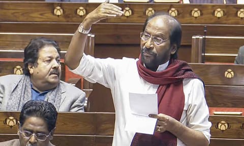 DMK MP Tiruchi Siva speaks in the Rajya Sabha during the Winter session of Parliament, in New Delhi, Thursday, Dec. 18, 2025 
