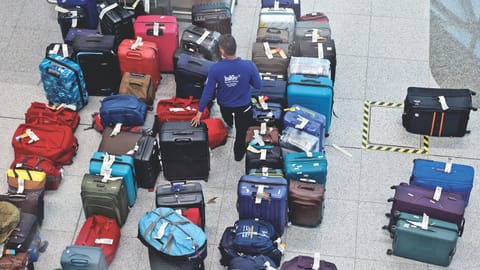 Visual of Passenger luggage stranded in an airport. 
