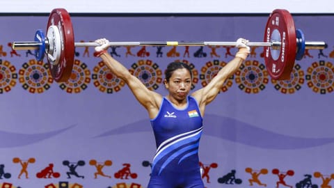 Mirabai Chanu in action during the Commonwealth Championships in India 
