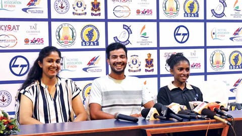 International sailor S Jayalakshmi, Olympian KC Ganapathy and R Vantava
during the press conference
