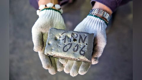 An ingot of neodymium and praseodymium, two rare
earths with powerful magnetic qualities, in China