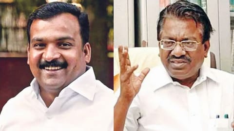 Manickam Tagore, MP and Congress Whip in LS, (R) TKS Elangovan, senior DMK leader and official spokesperson