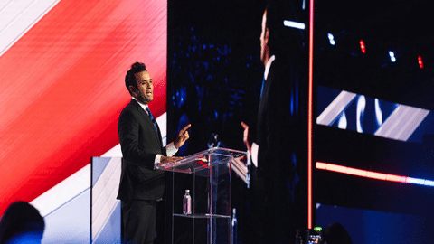 Vivek Ramaswamy speaks during AmericaFest, Turning Point USA summit