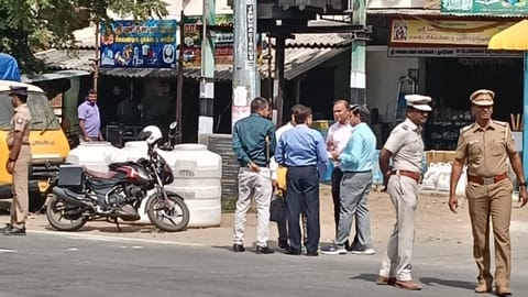 Union Home Ministry officials inspecting the stampede site at Velusamypuram in Karur on Friday
