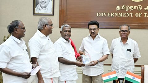 CPM leaders submitting the memorandum to Chief Minister MK Stalin at the Secretariat on Tuesday