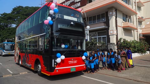 School students boarding the bus on Wednesday