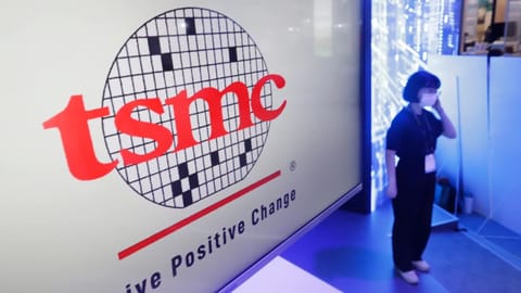 This photo shows the logo of TSMC (Taiwan Semiconductor Manufacturing Company) during the Taiwan Innotech Expo at the World Trade Center in Taipei