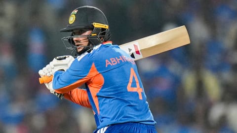 India's Abhishek Sharma plays a shot during the first T20I cricket match between India and New Zealand, at Vidarbha Cricket Association Stadium in Nagpur, Maharashtra, Wednesday, Jan. 21, 2026. 