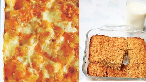 (L-R) Baked mac and cheese and Baked oatmeal bars