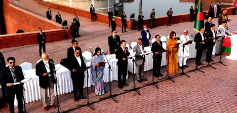 Guests attend the swearing-in of Bangladesh Nationalist Party Chairman Tarique Rahman as the new Prime Minister of the country, in Dhaka, Bangladesh, Tuesday, Feb. 17, 2026. 