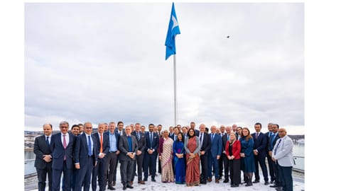 Union Finance Minister Nirmala Sitharaman during a roundtable meeting with Norwegian CEOs and investors, in Oslo, Norway. The CEO of India's National Investment and Infrastructure Fund (NIIF) and President of CII also participated in the session 