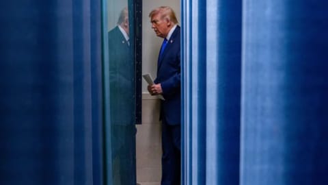 US President Donal Trump at the White House going to give his speech.