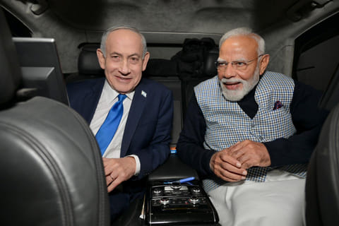 Prime Minister Narendra Modi with his Israeli counterpart Benjamin Netanyahu, in Jerusalem, Israel.