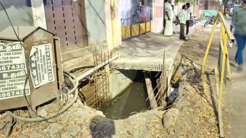 Incomplete stormwater drain work on Lake View Road in West Mambalam invites danger