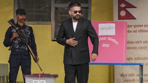Rastriya Swatantra Party (RSP) prime ministerial candidate and former Kathmandu Mayor Balendra Shah while casting his vote in the Nepal general elections, in Kathmandu, Nepal
