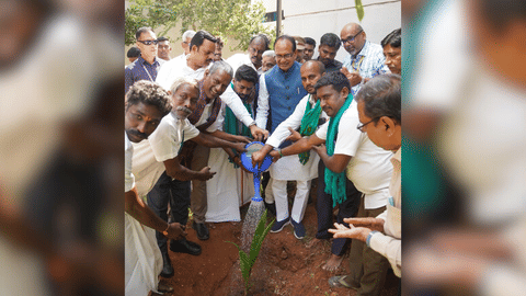 Union Minister Shivraj Chouhan planting a sapling at IIT Madras as part of the Coconut Stakeholders Conference in Chennai on Saturday