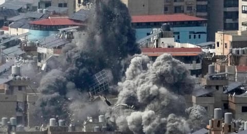 Smoke rises following an Israeli airstrike in Dahiyeh, Beirut’s southern suburbs, in Beirut, Lebanon. 