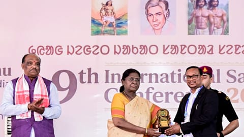 President Droupadi Murmu felicitates during the 9th International Santal Conference, in Darjeeling, West Bengal 