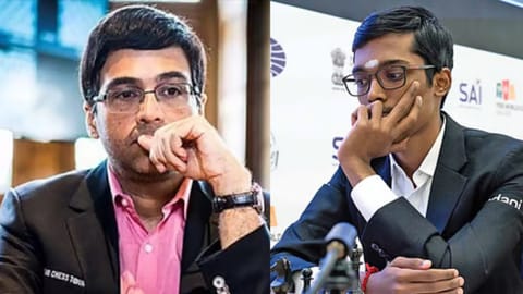 (L) Viswanathan Anand, (R) R Praggnanandhaa