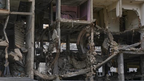 A view of a building damaged in an Israeli airstrike, in Dahiyeh, Beirut's southern suburbs, Beirut's southern suburbs, Lebanon