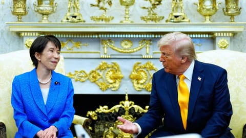 President Donald Trump speaks with Japan’s Prime Minister Sanae Takaichi in the Oval Office of the White House, Thursday, March 19, 2026, in Washington. 