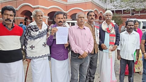 Members of tribal communities after submitting a petition at District Collector's office on Monday