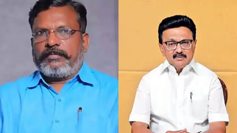 (L) Thol Thirumavalavan, (R) MK Stalin