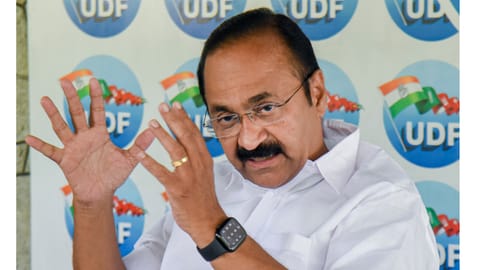 Leader of Opposition in Kerala Assembly and UDF candidate from Paravur constituency VD Satheesan addresses a press conference, amid preparations for the upcoming state Assembly elections, in Kochi, Tuesday, March 31, 2026 
