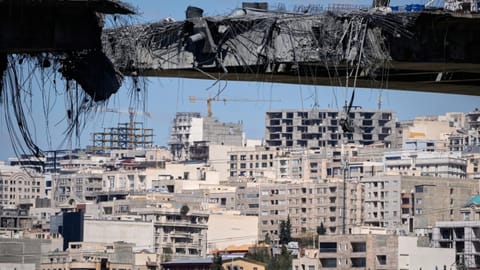 A bridge struck by US airstrikes on Thursday is seen in the town of Karaj, west of Tehran, Iran