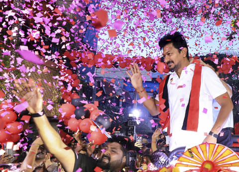Tamil Nadu Deputy Chief Minister Udhayanidhi Stalin during an election campaign road show