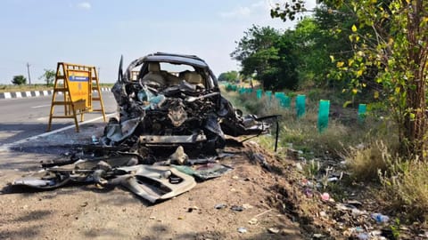 Mangled remains of the car
