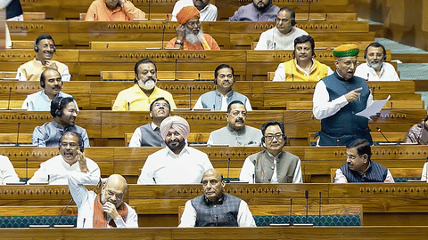 Union Minister Arjun Ram Meghwal speaks in the Lok Sabha during the Special session of Parliament, in New Delhi, Thursday, April 16, 2026.