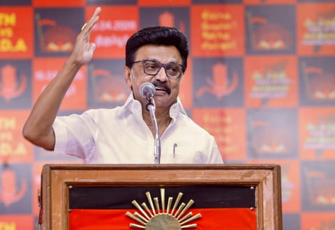 Tamil Nadu Chief Minister and DMK president MK Stalin speaks during an election campaign ahead of the Assembly elections 