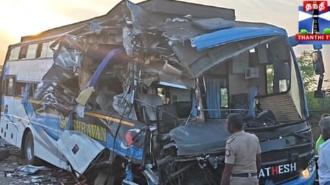 20 injured as omni bus crashes into cement mixer lorry in Kovilpatti 