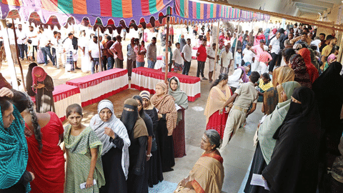 Voters turn up in large numbers to exercise their democratic right at a polling station in Kuniamuthur in Coimbatore