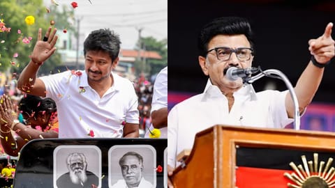 (L) Udhayanidhi Stalin, (R) MK Stalin
