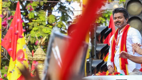 TVK chief Vijay during a roadshow in Thousand light 