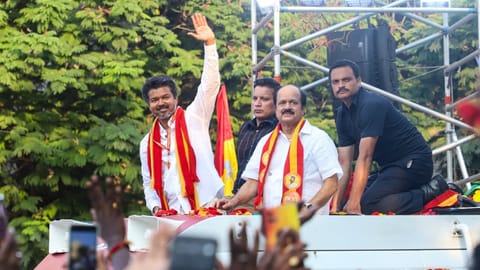 TVK chief Vijay at a rally.