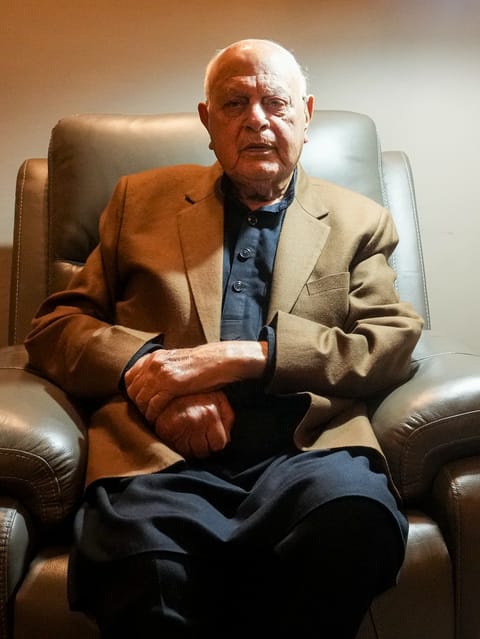 Jammu and Kashmir National Conference President Farooq Abdullah during an interview with PTI, in Srinagar.