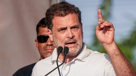 Congress leader Rahul Gandhi addresses a public meeting in support of the party's West Bengal President and candidate from Sreerampur constituency Subhankar Sarkar, ahead of the second phase of the state Assembly elections, at Serampore, in Hooghly district, Saturday, April 25, 2026. 