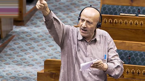 Jammu and Kashmir MP Abdul Rashid Sheikh alias Engineer Rashid speaks in the Lok Sabha during the Special session of Parliament