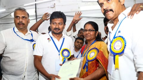 Udhayanidhi Stalin received his winning certificate for Chepauk-Triplicane constituency at Queen Mary's college