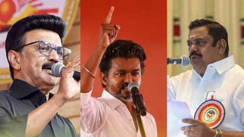 L-R: MK Stalin, Vijay, Edappadi K Palaniswami 